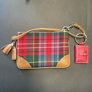 Coach - Red Plaid Wristlet Purse & Picture Frame Charm